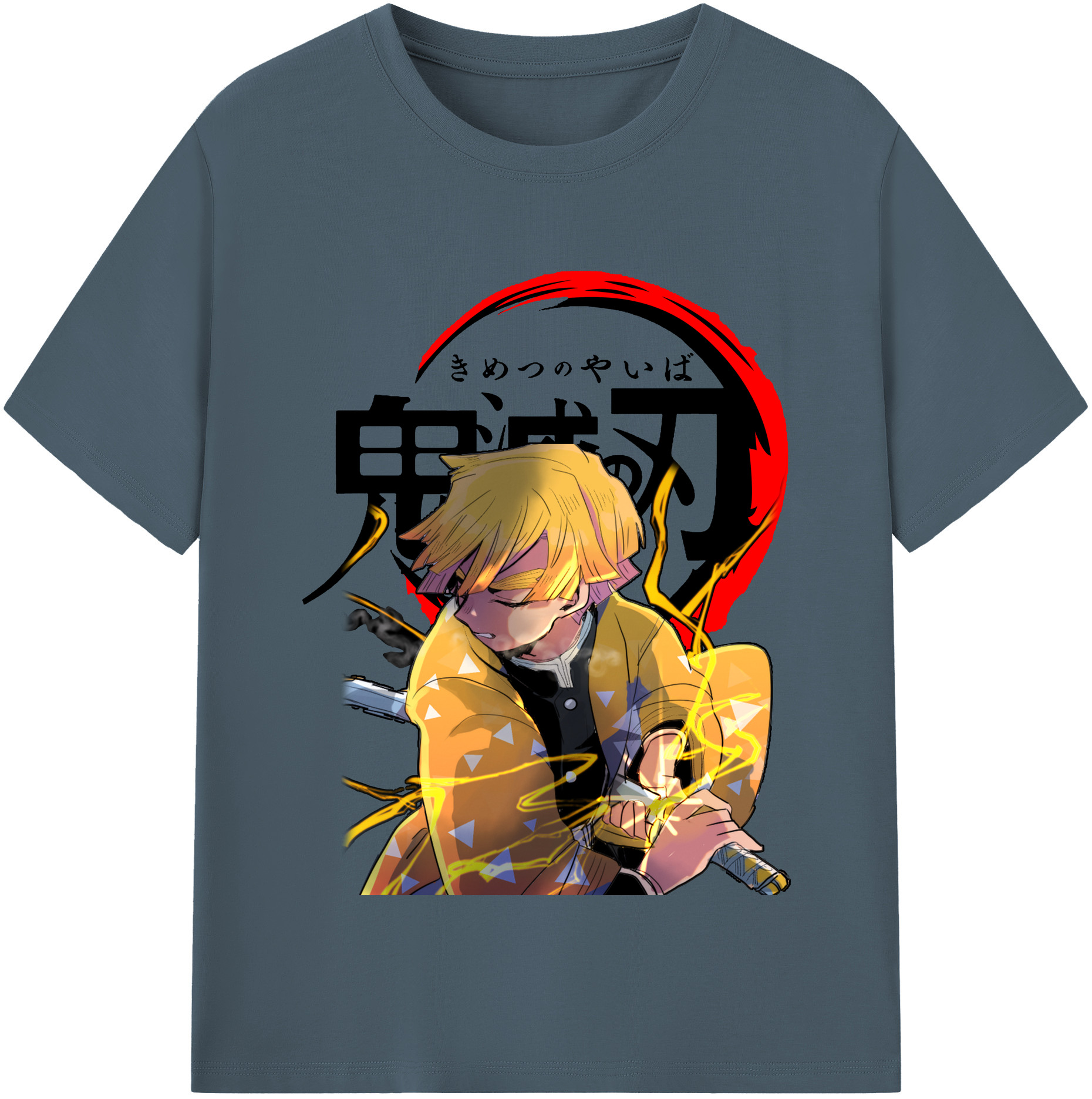 （画像用） 鬼滅の刃（きめつのやいば）我妻 善逸／あがつま ぜんいつ Agatsuma Zenitsu 綿100％半袖Tシャツ（フロントプリント）
